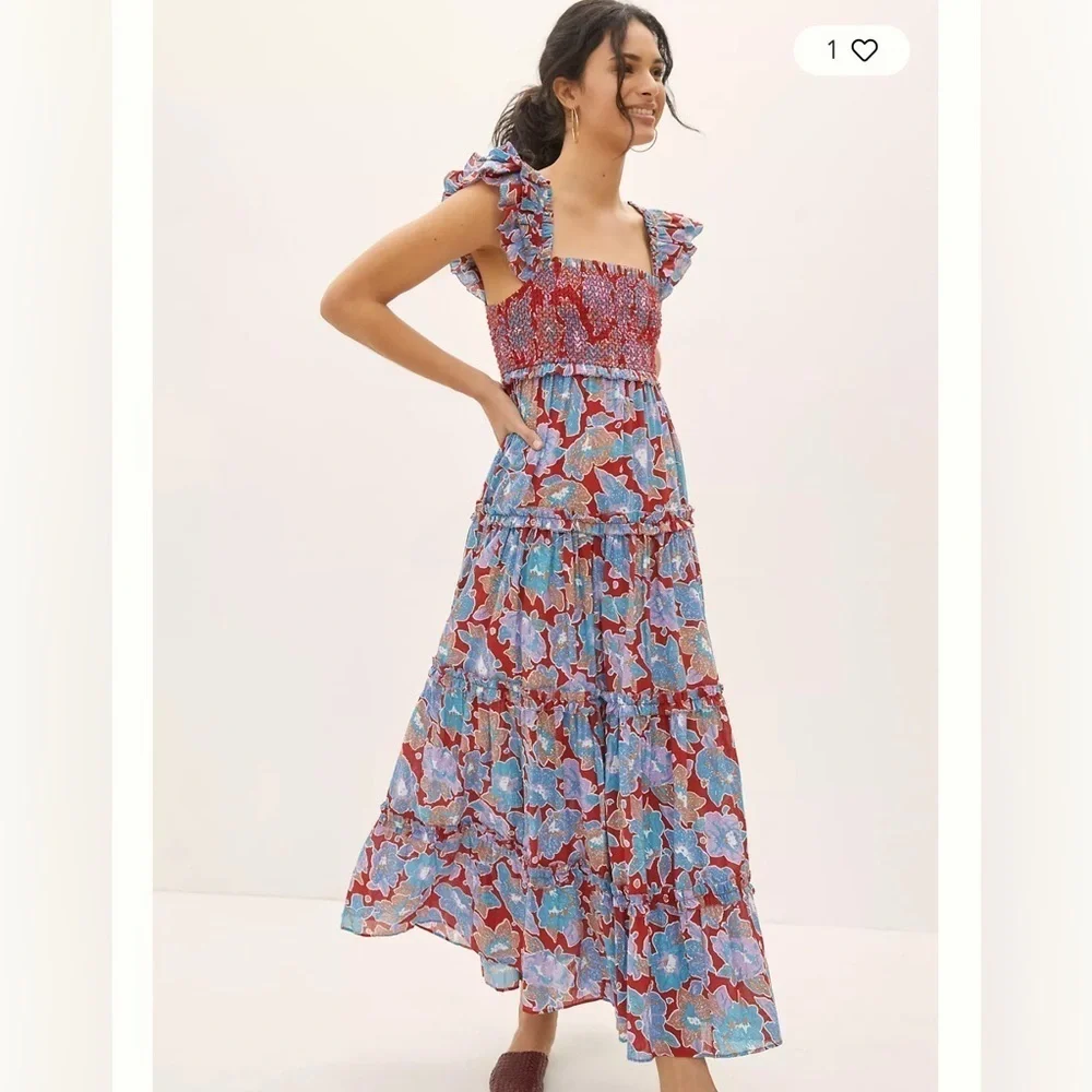 Anthropologie Love The Label Bouquet Smocked Maxi Dress M